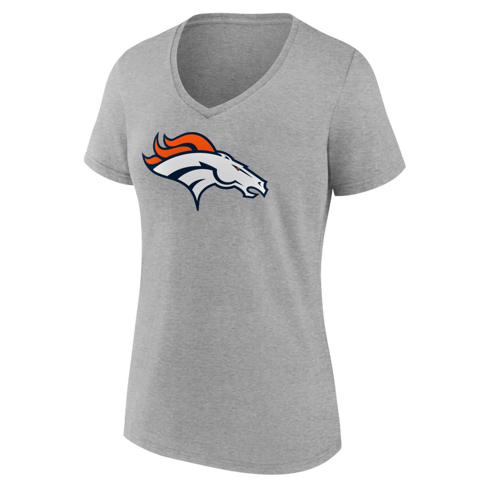 Denver Broncos Women's Primary Team Logo V-Neck T-Shirt - Heather Gray T-shirts