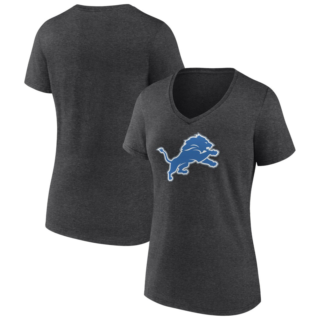 Detroit Lions Women's Primary Team Logo V-Neck T-Shirt - Charcoal T-shirts