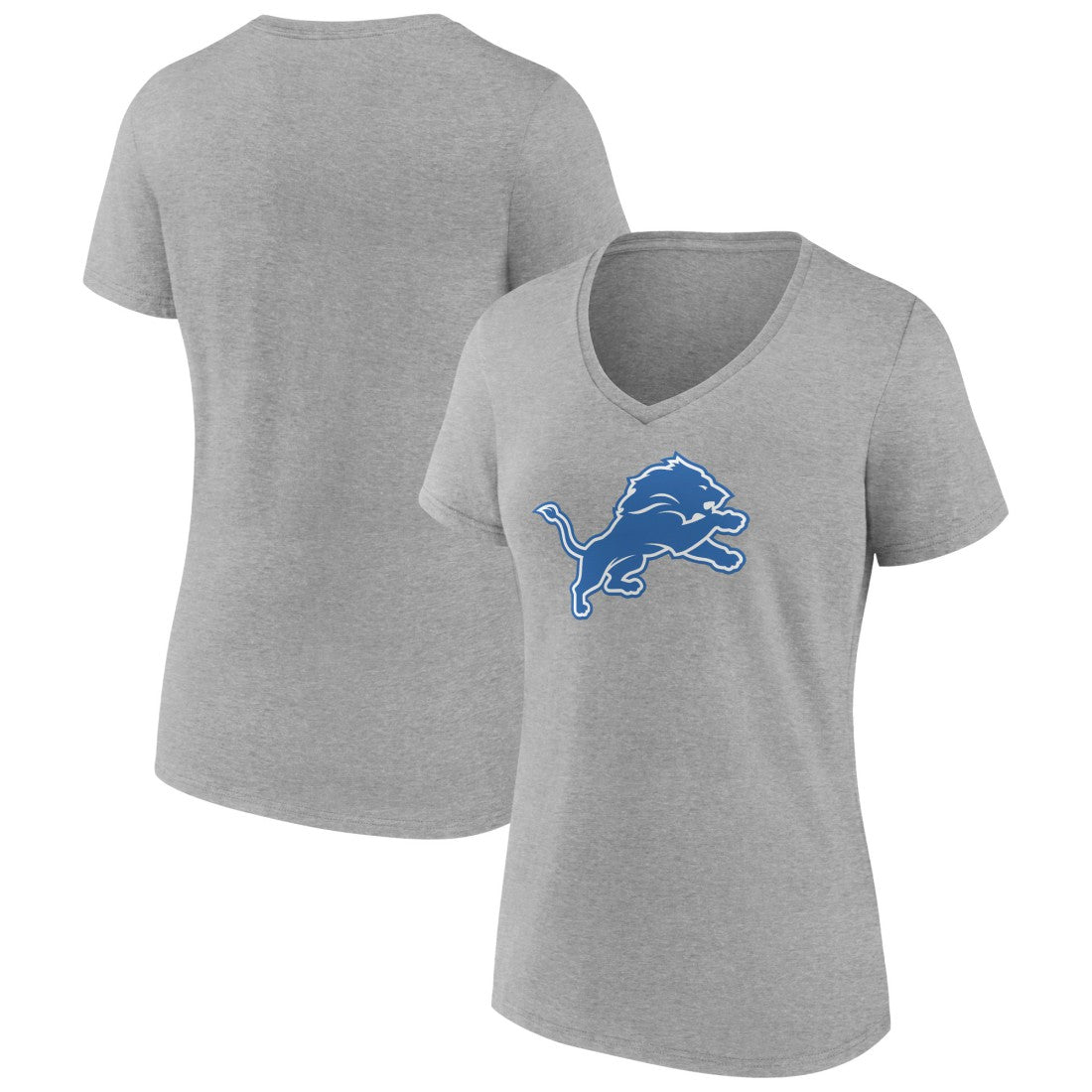 Detroit Lions Women's Primary Team Logo V-Neck T-Shirt - Heather Gray T-shirts