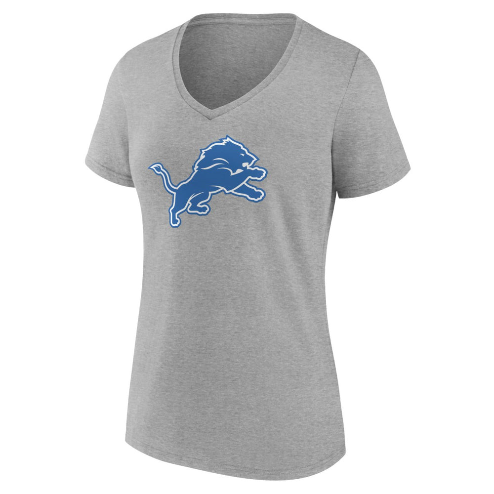 Detroit Lions Women's Primary Team Logo V-Neck T-Shirt - Heather Gray T-shirts