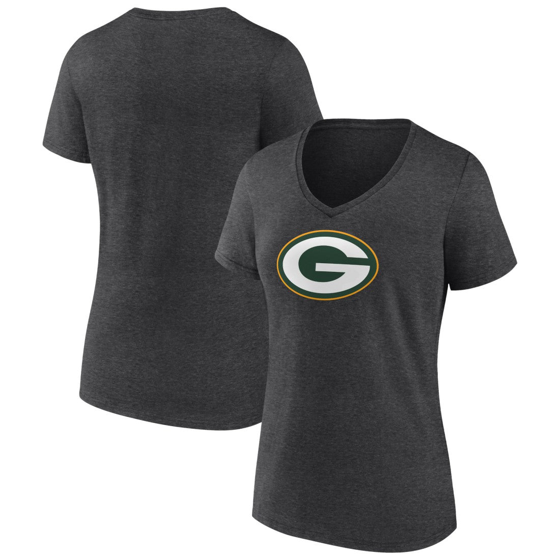Green Bay Packers Women's Primary Team Logo V-Neck T-Shirt - Charcoal T-shirts
