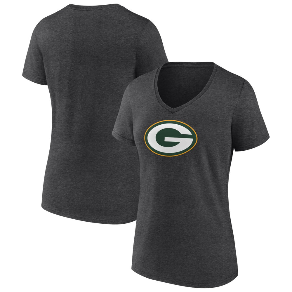 Green Bay Packers Women's Primary Team Logo V-Neck T-Shirt - Charcoal T-shirts
