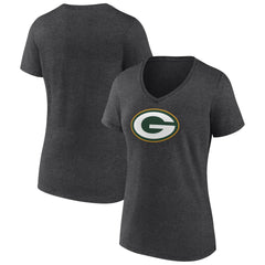 Green Bay Packers Women's Primary Team Logo V-Neck T-Shirt - Charcoal T-shirts