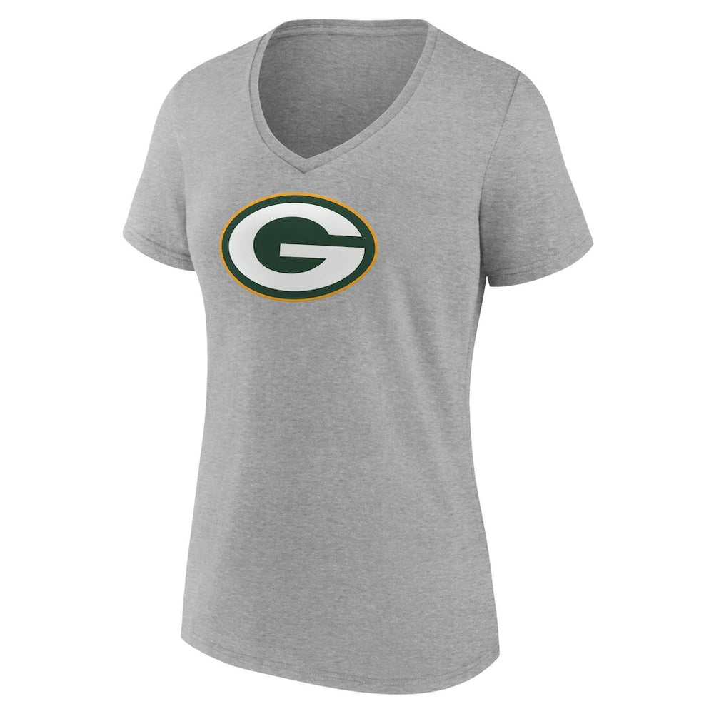 Green Bay Packers Women's Primary Team Logo V-Neck T-Shirt - Heather Gray T-shirts