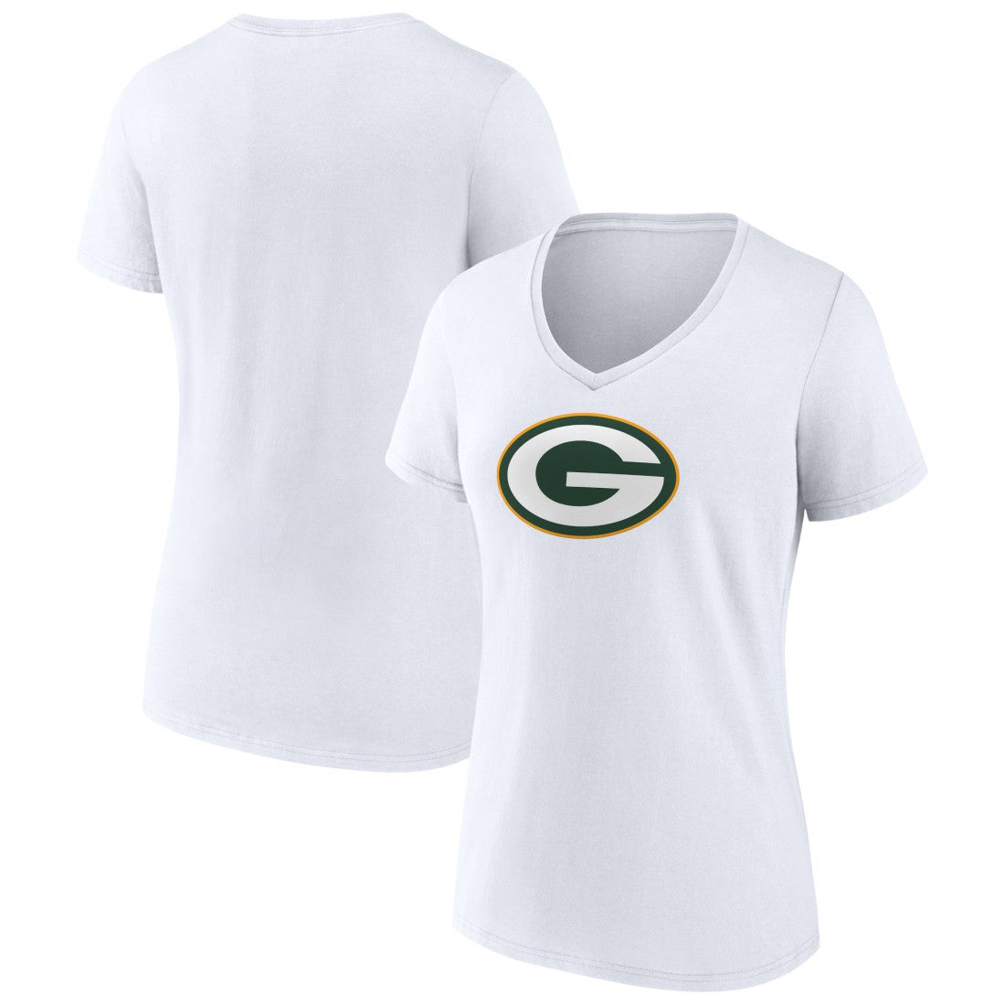Green Bay Packers Women's Primary Team Logo V-Neck T-Shirt - White T-shirts
