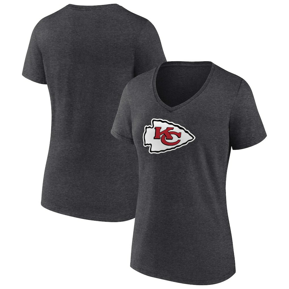 Kansas City Chiefs Women's Primary Team Logo V-Neck T-Shirt - Charcoal T-shirts