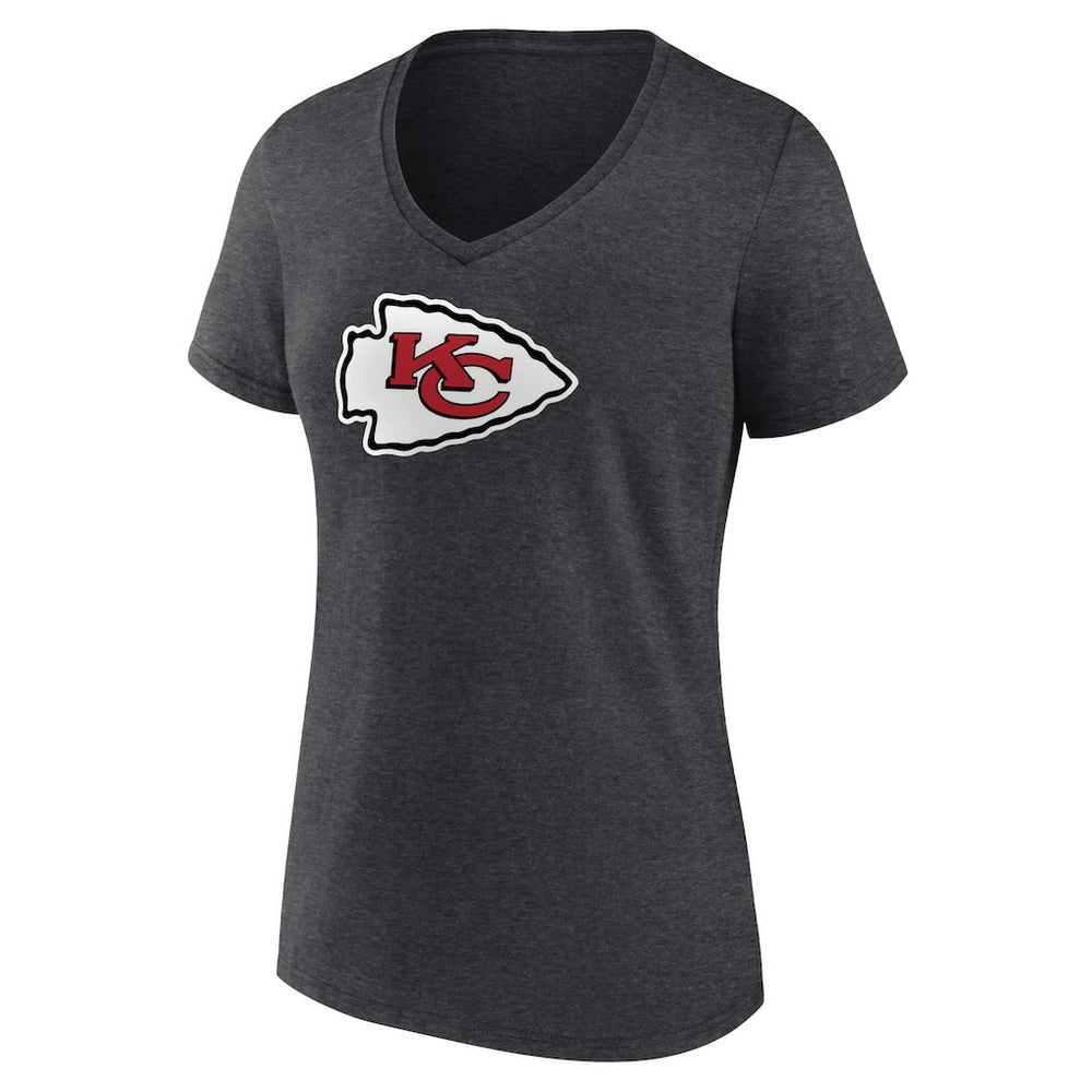 Kansas City Chiefs Women's Primary Team Logo V-Neck T-Shirt - Charcoal T-shirts