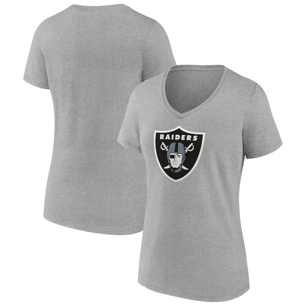 Las Vegas Raiders Women's Primary Team Logo V-Neck T-Shirt - Heather Gray T-shirts