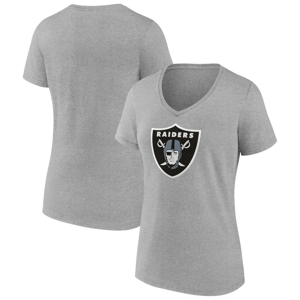 Las Vegas Raiders Women's Primary Team Logo V-Neck T-Shirt - Heather Gray T-shirts