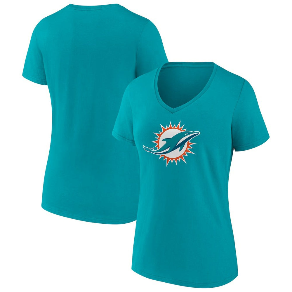 Miami Dolphins Women's Primary Team Logo V-Neck T-Shirt - Aqua T-shirts