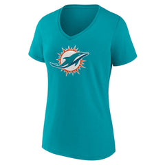 Miami Dolphins Women's Primary Team Logo V-Neck T-Shirt - Aqua T-shirts