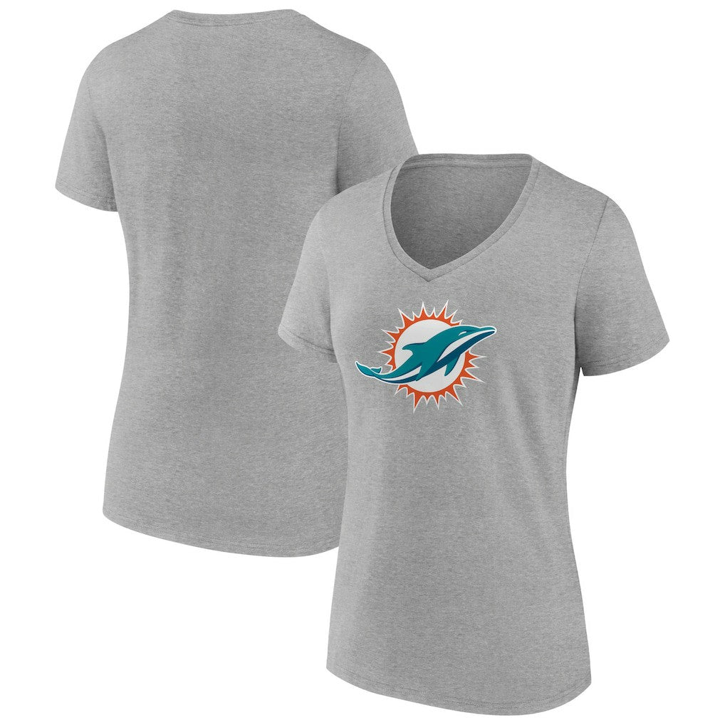 Miami Dolphins Women's Primary Team Logo V-Neck T-Shirt - Heather Gray T-shirts