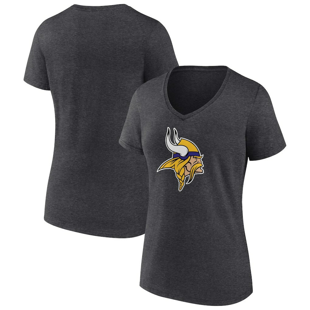 Minnesota Vikings Women's Primary Team Logo V-Neck T-Shirt - Charcoal T-shirts
