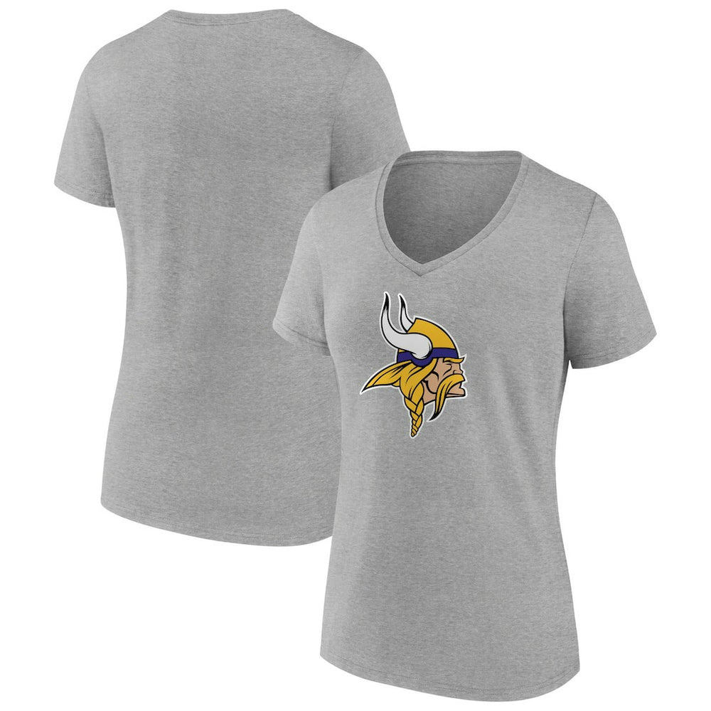 Minnesota Vikings Women's Primary Team Logo V-Neck T-Shirt - Heather Gray T-shirts