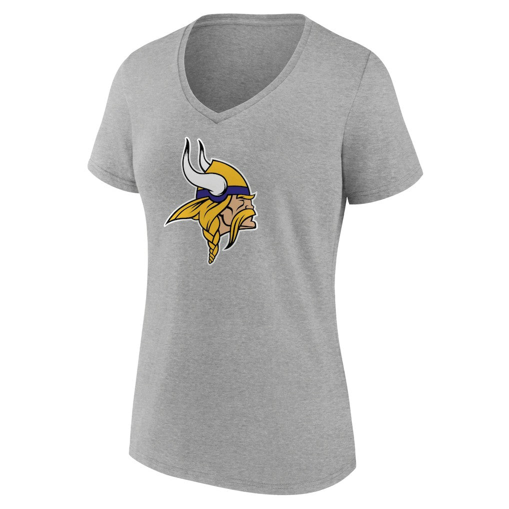 Minnesota Vikings Women's Primary Team Logo V-Neck T-Shirt - Heather Gray T-shirts