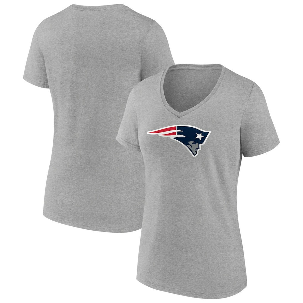 New England Patriots Women's Primary Team Logo V-Neck T-Shirt - Heather Gray T-shirts
