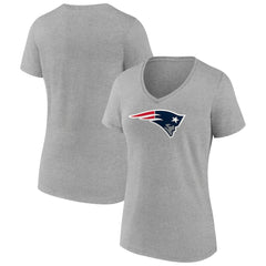 New England Patriots Women's Primary Team Logo V-Neck T-Shirt - Heather Gray T-shirts