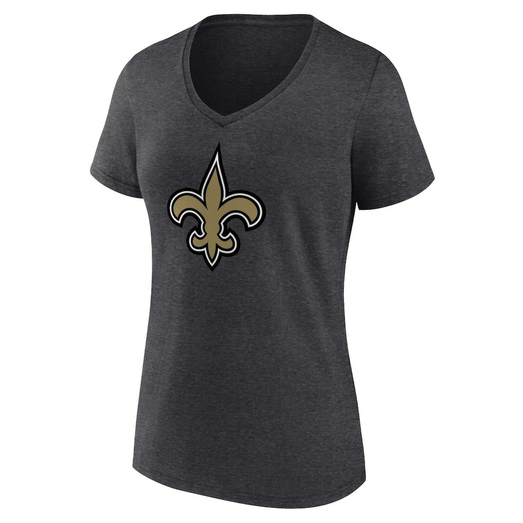 New Orleans Saints Women's Primary Team Logo V-Neck T-Shirt - Charcoal T-shirts