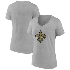 New Orleans Saints Women's Primary Team Logo V-Neck T-Shirt - Heather Gray T-shirts