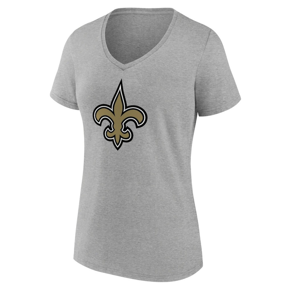 New Orleans Saints Women's Primary Team Logo V-Neck T-Shirt - Heather Gray T-shirts