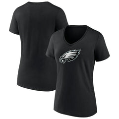 Philadelphia Eagles Women's Primary Team Logo V-Neck T-Shirt - Black T-shirts