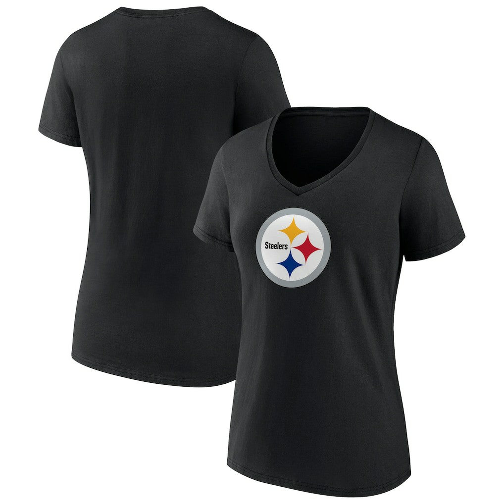 Pittsburgh Steelers Women's Primary Team Logo V-Neck T-Shirt - Black T-shirts