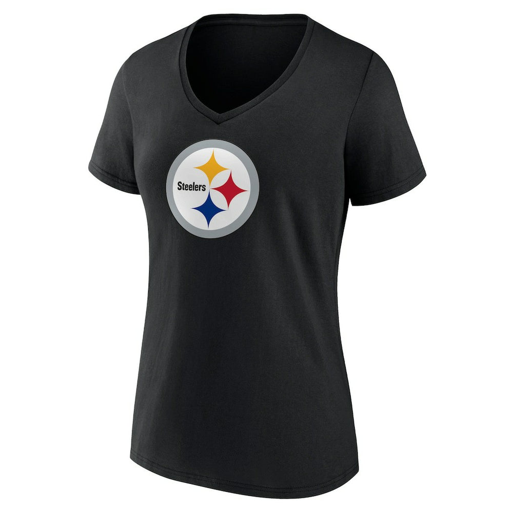 Pittsburgh Steelers Women's Primary Team Logo V-Neck T-Shirt - Black T-shirts