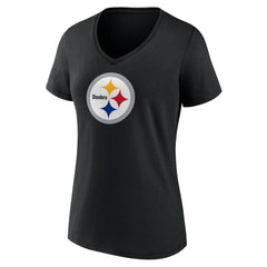 Pittsburgh Steelers Women's Primary Team Logo V-Neck T-Shirt - Black T-shirts