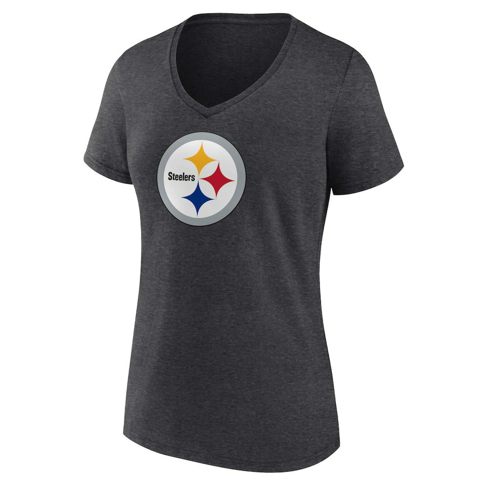 Pittsburgh Steelers Women's Primary Team Logo V-Neck T-Shirt - Charcoal T-shirts
