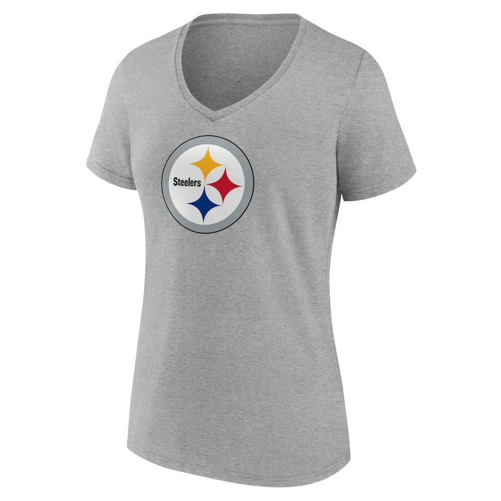 Pittsburgh Steelers Women's Primary Team Logo V-Neck T-Shirt - Heather Gray T-shirts