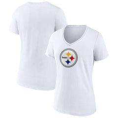 Pittsburgh Steelers Women's Primary Team Logo V-Neck T-Shirt - White T-shirts
