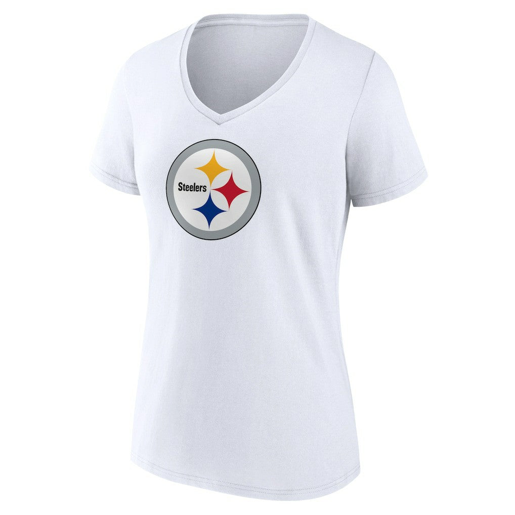 Pittsburgh Steelers Women's Primary Team Logo V-Neck T-Shirt - White T-shirts