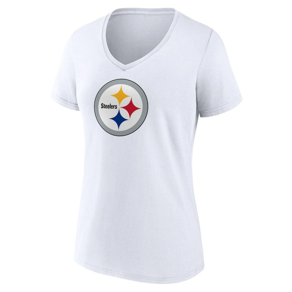 Pittsburgh Steelers Women's Primary Team Logo V-Neck T-Shirt - White T-shirts