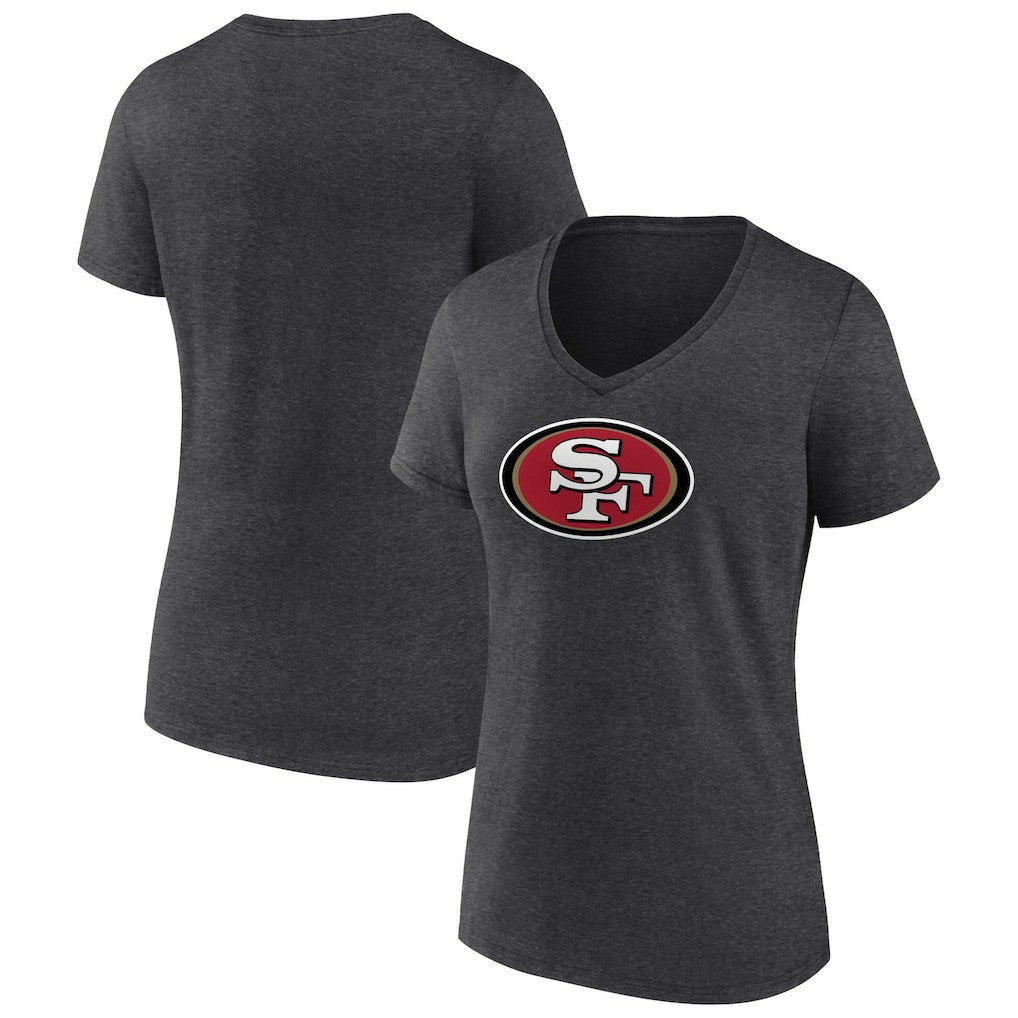 San Francisco 49ers Women's Primary Team Logo V-Neck T-Shirt - Charcoal T-shirts
