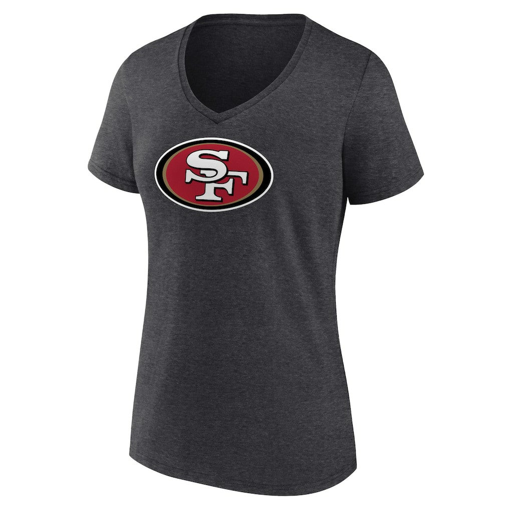 San Francisco 49ers Women's Primary Team Logo V-Neck T-Shirt - Charcoal T-shirts