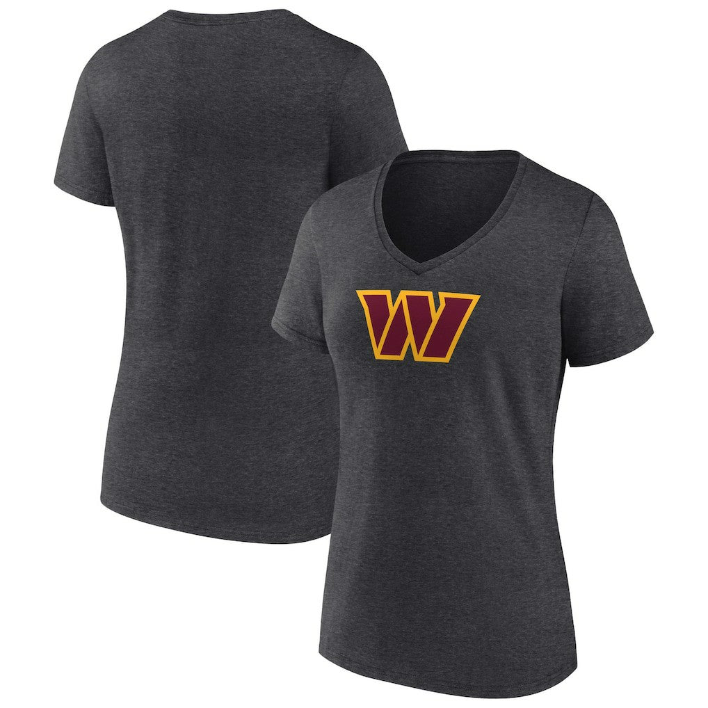 Washington Commanders Women's Primary Team Logo V-Neck T-Shirt - Charcoal T-shirts