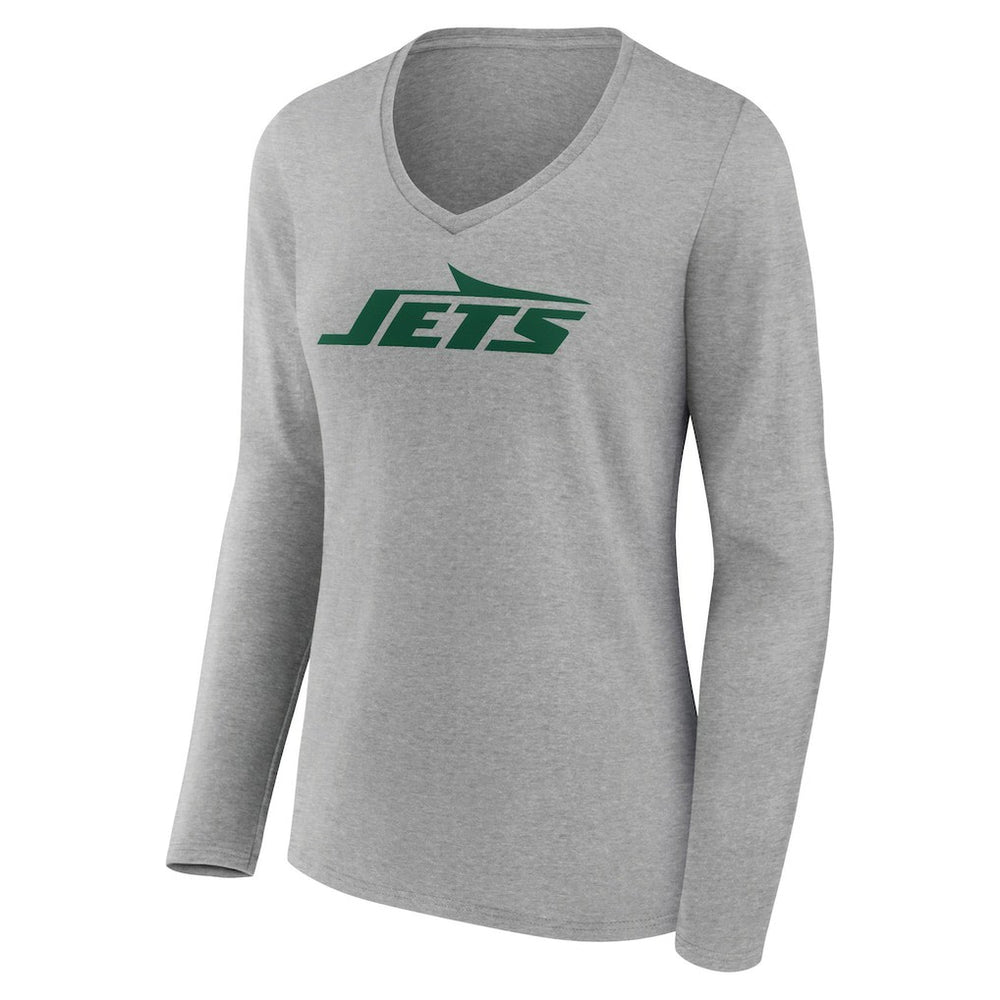 New York Jets Women's Primary Logo Long Sleeve V-Neck T-Shirt - Gray T-shirts