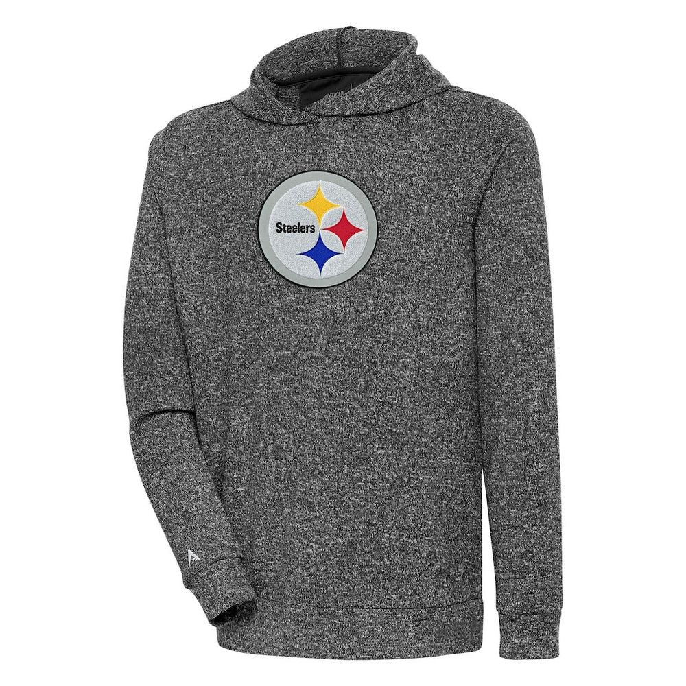 Pittsburgh Steelers Antigua Absolute Chenille Pullover Hoodie - Heathered Black Hoodies