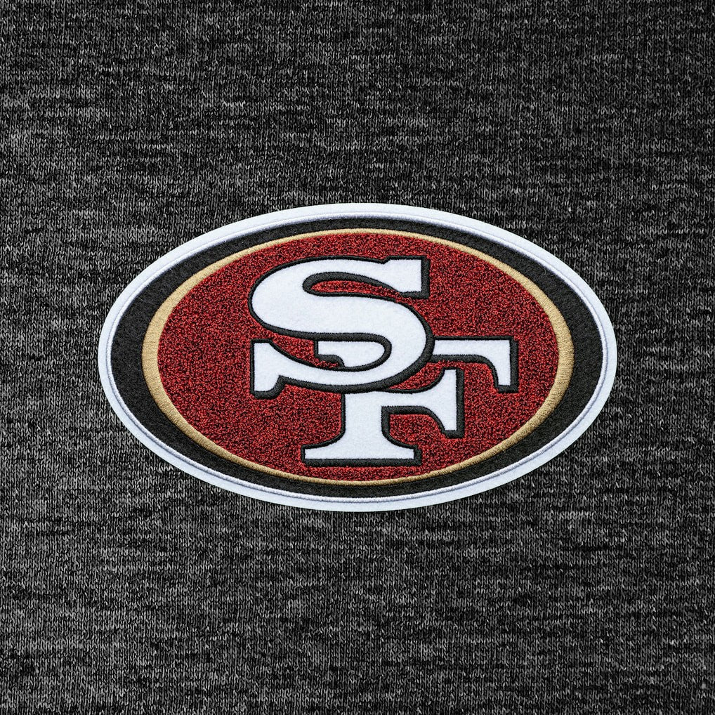San Francisco 49ers Antigua Action Chenille Pullover Hoodie - Heathered Black Hoodies