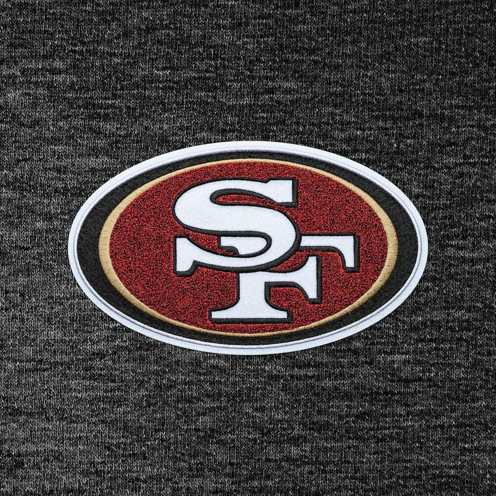 San Francisco 49ers Antigua Action Chenille Pullover Hoodie - Heathered Black Hoodies