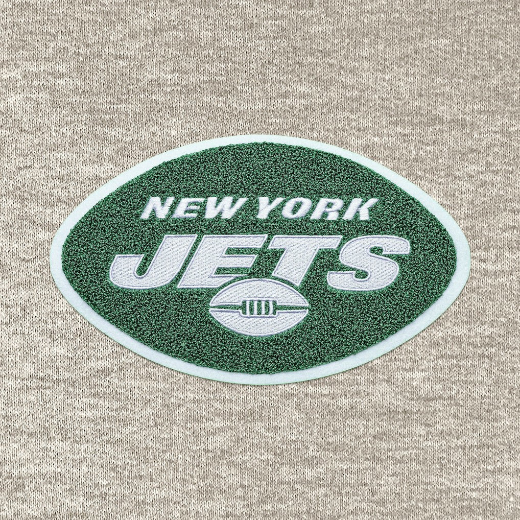 New York Jets Antigua Action Chenille Pullover Hoodie - Oatmeal Hoodies