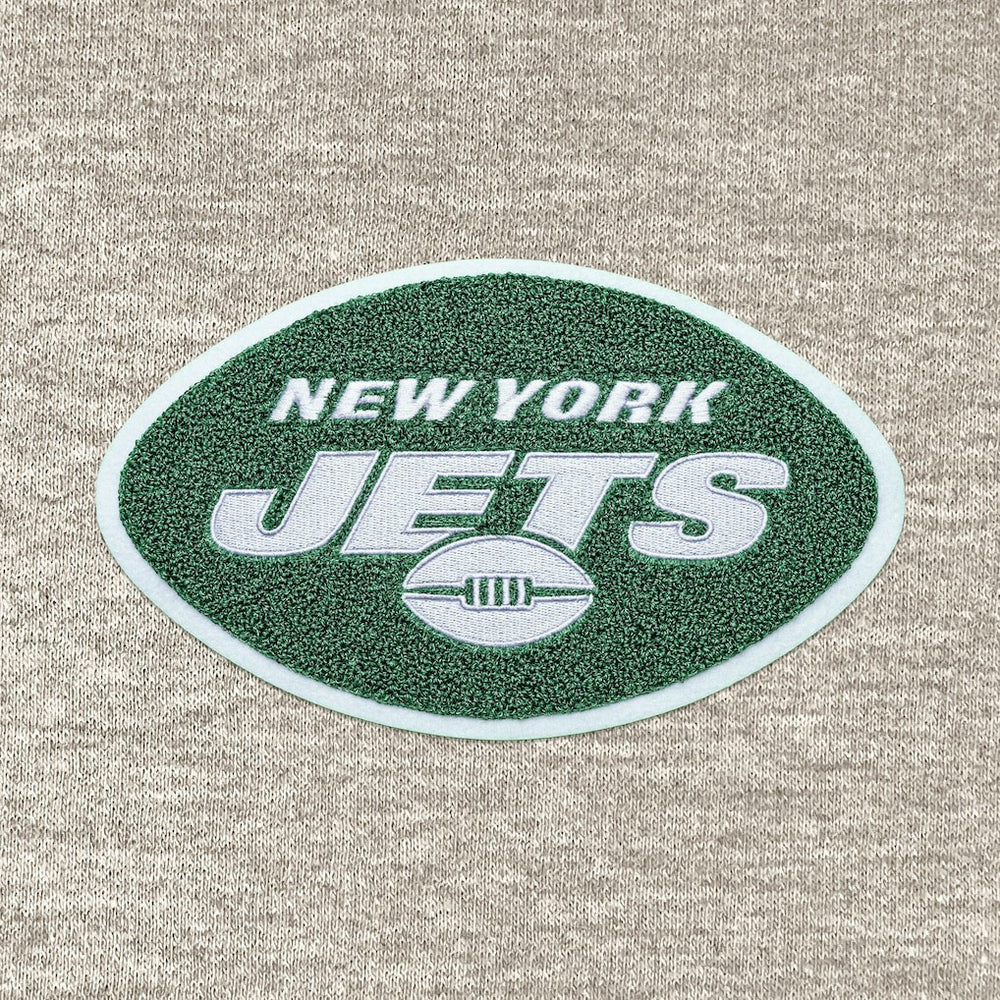 New York Jets Antigua Action Chenille Pullover Hoodie - Oatmeal Hoodies