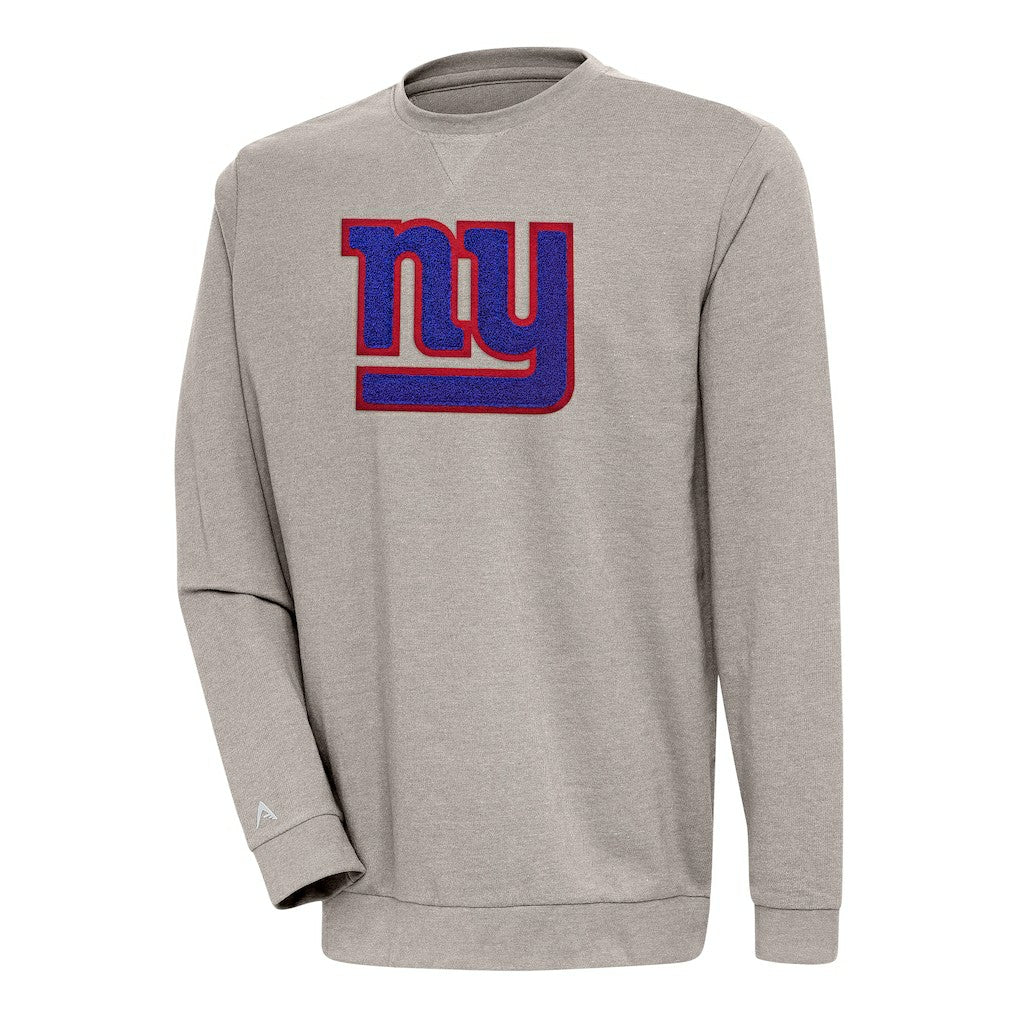 New York Giants Antigua Reward Chenille Pullover Crewneck Sweatshirt - Oatmeal Pullover