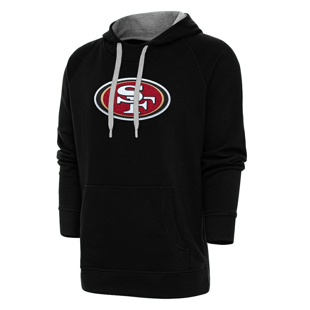 San Francisco 49ers Antigua Victory Chenille Pullover Hoodie - Black Hoodies