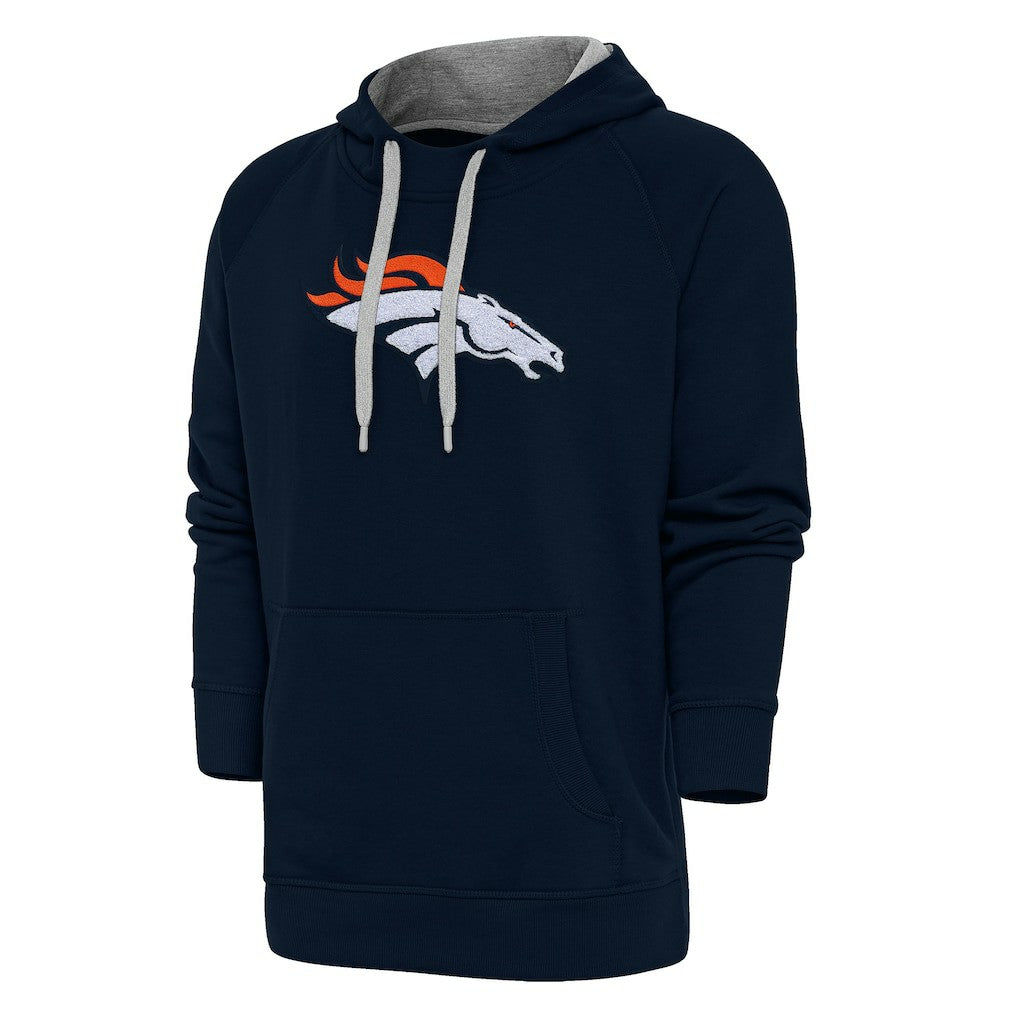 Denver Broncos Antigua Victory Chenille Pullover Hoodie - Navy Hoodies