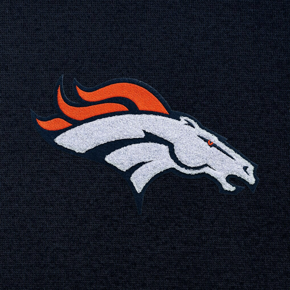 Denver Broncos Antigua Victory Chenille Pullover Hoodie - Navy Hoodies