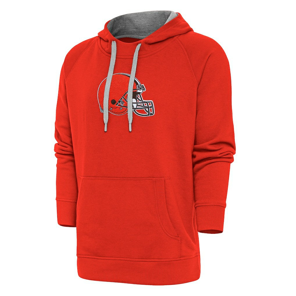 Cleveland Browns Antigua Victory Chenille Pullover Hoodie - Orange Hoodies