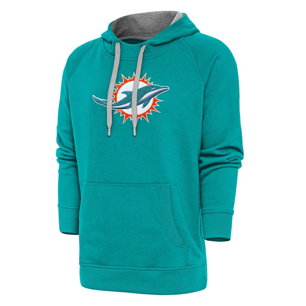 Miami Dolphins Antigua Victory Chenille Pullover Hoodie - Aqua Hoodies