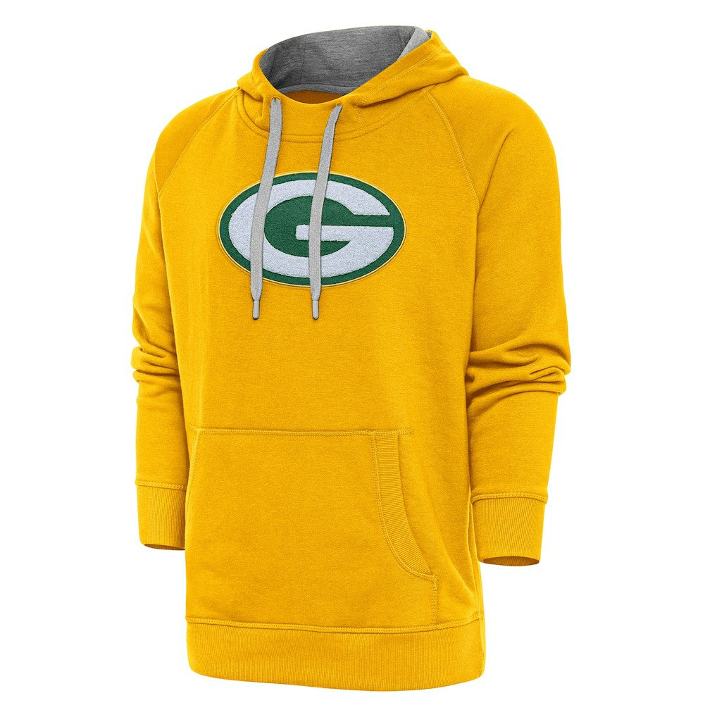 Green Bay Packers Antigua Victory Chenille Pullover Hoodie - Gold Hoodies