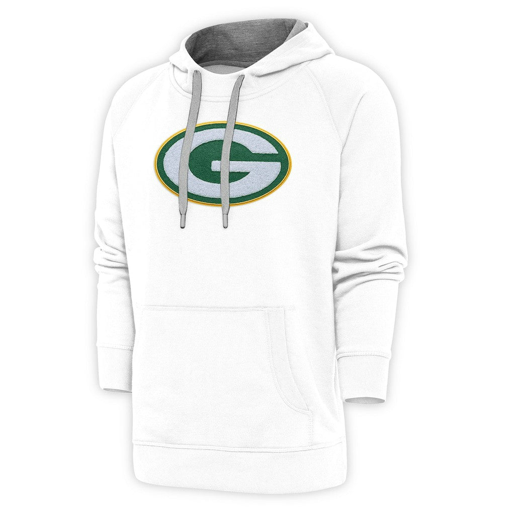 Green Bay Packers Antigua Victory Chenille Pullover Hoodie - White Hoodies